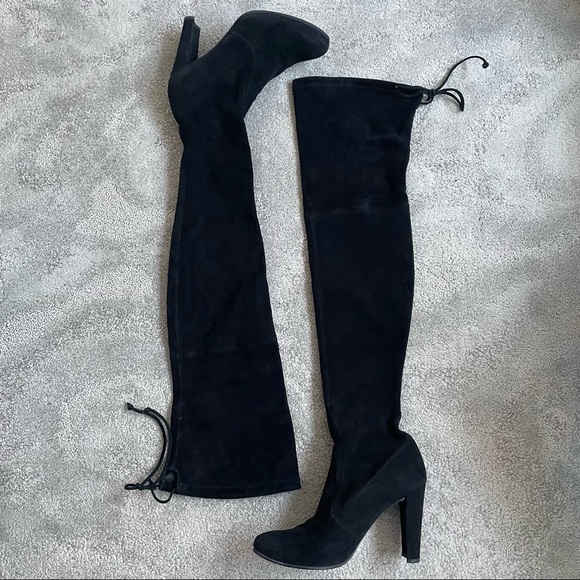 Stuart Weitzman Black Suede Over the Knee Thigh High Highland Boots EUC Size 6.5 - Picture 4 of 12